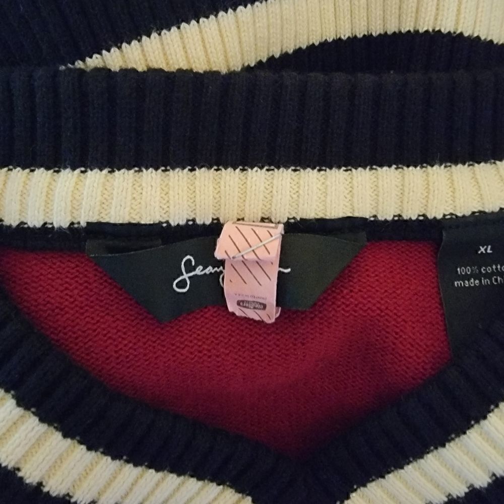 Men's Sean Jean 100% Cotton Sweater with Contrasting Cuffs and Hem. Size XL. - Picture 5 of 6